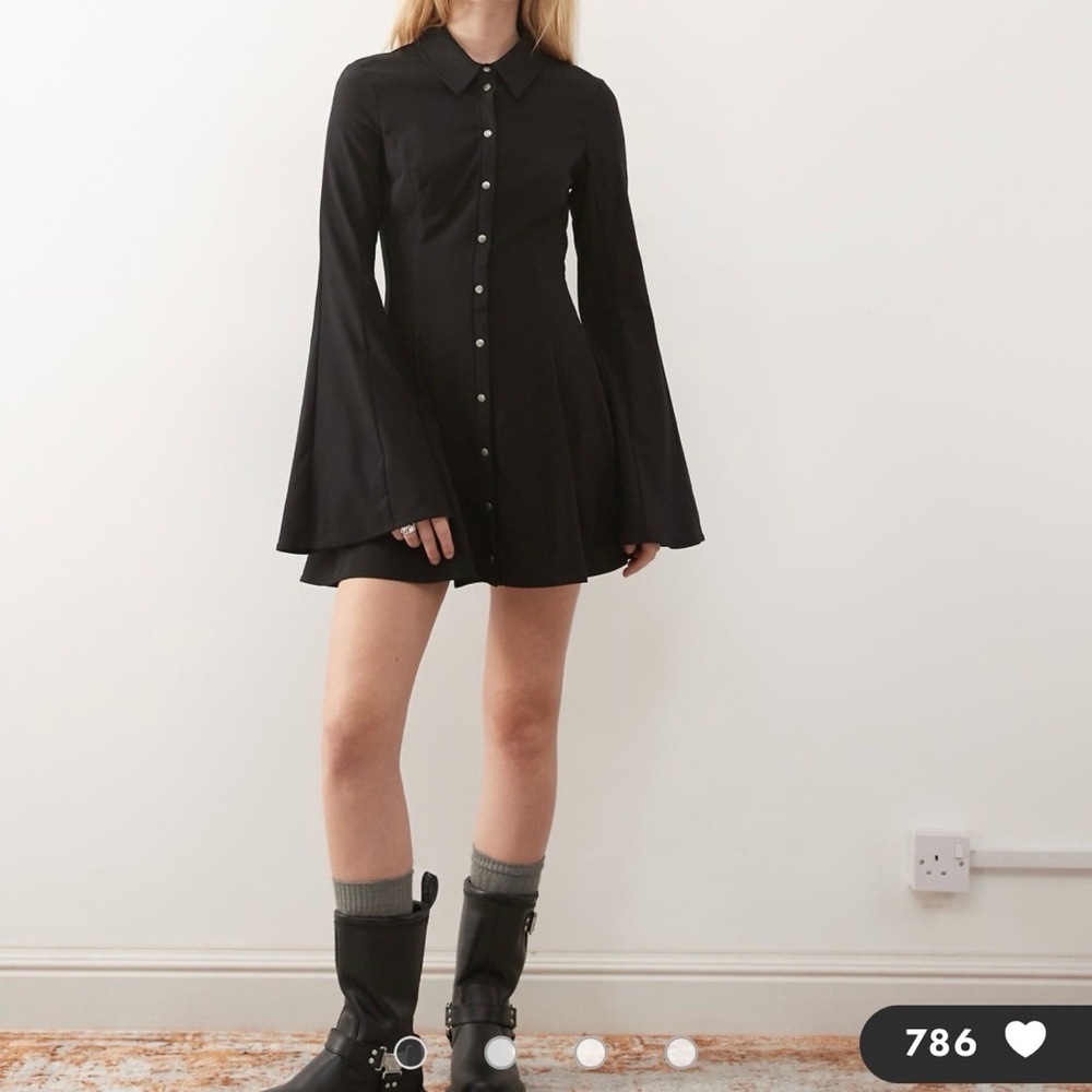 Monki black button-front tailored mini shirt dress with bell sleeves